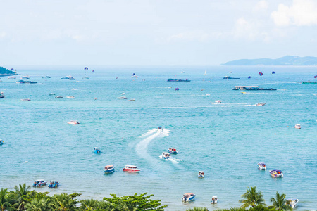 Beautiful landscape and sea ocean with white cloud and blue sky 