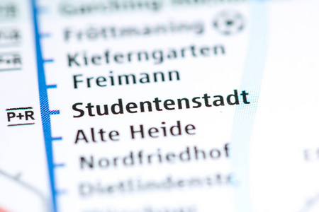 Studentenstadt车站。慕尼黑地铁地图。