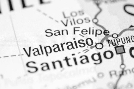 瓦尔帕莱索。地图上的智利