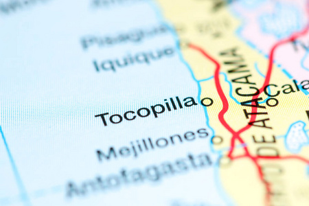 托科皮拉。地图上的智利