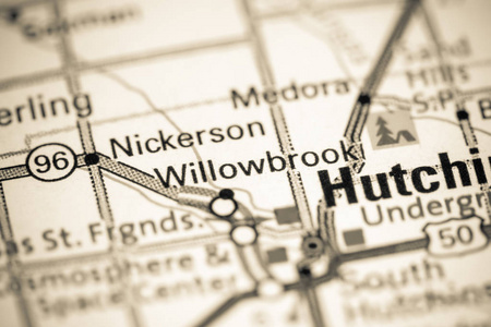 威洛布鲁克。堪萨斯州。地图上的美国