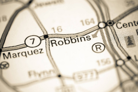 罗宾斯。德克萨斯州。地图上的美国