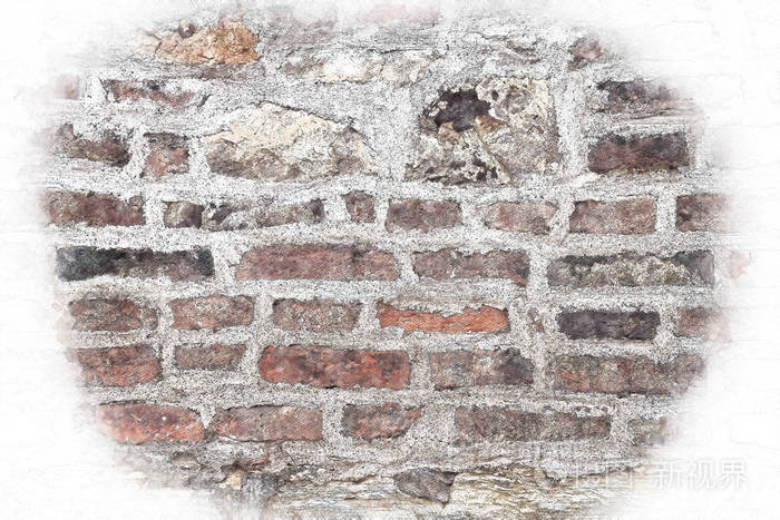 抽象建筑素描风格旧砖墙形象