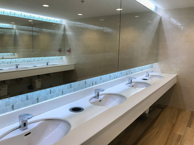  Faucet and glass in clean modern toilet