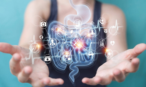 女性用数字x射线对人体肠道进行全息扫描照片