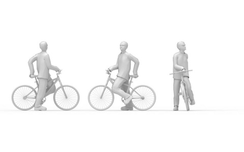 在白色工作室背景中孤立的骑自行车的人的三维渲染