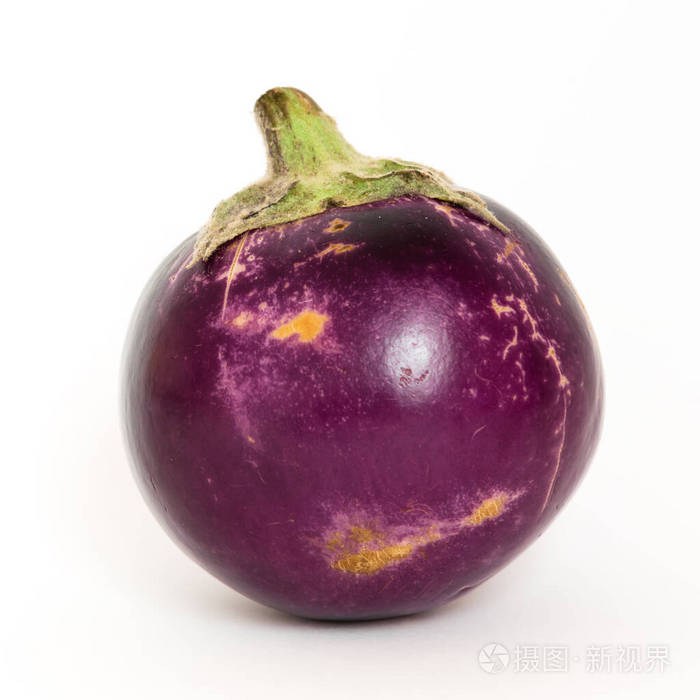 摄影棚拍摄单一有机紫罗兰圆形泰国茄子孤立在白色