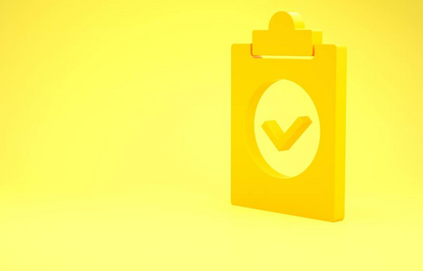 黄色已完成任务图标在黄色背景上隔离.通过合规性检查.检查表标志.