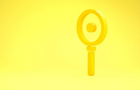 黄色煎锅图标隔离在黄色背景上。油炸或烤食品的象征。极简主义概念。三维插图三维渲染