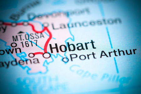 霍巴特。地图上的澳大利亚