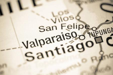 瓦尔帕莱索。地图上的智利