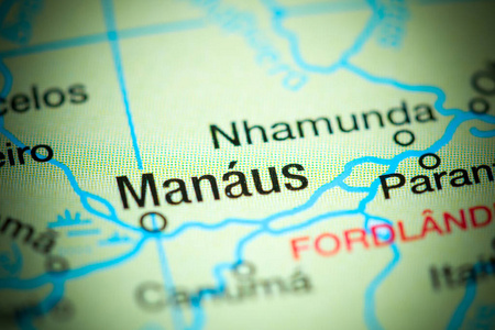马瑙斯。地图上的巴西