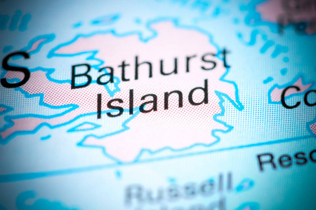 巴瑟斯特岛。地图上的加拿大