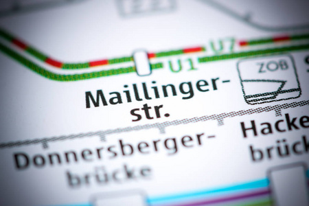 梅林格斯特。车站。慕尼黑地铁地图。