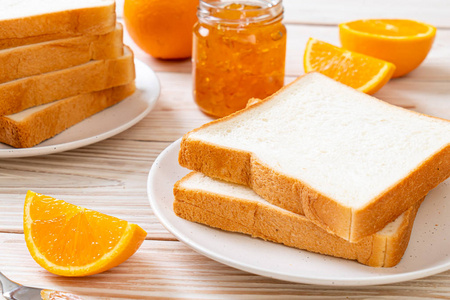 Slices of bread with orange jam 