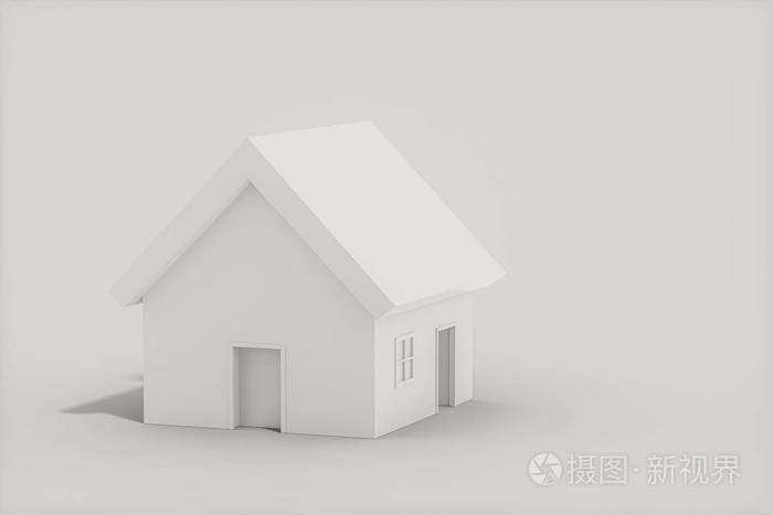白色背景的白色小房子模型三维渲染