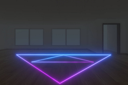 Empty room and neon, dark background ,3d rendering.