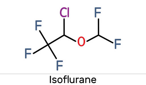 异氟醚分子，是用于全身麻醉的吸入麻醉剂。骨骼化学式。