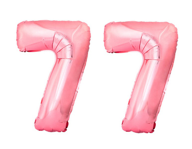 77号77号玫瑰金充气气球孤立在白色背景上