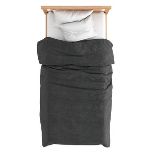 白色背景的浅棕色木制床.俯视图.三维渲染照片