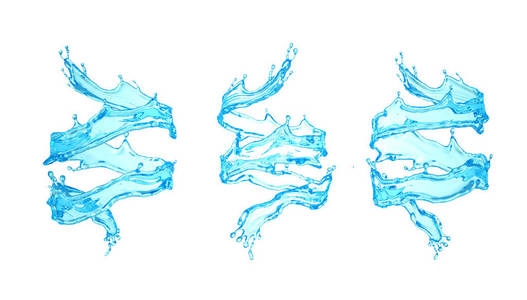 赛斯美丽的清澈的蓝色水飞溅孤立在白色的背景