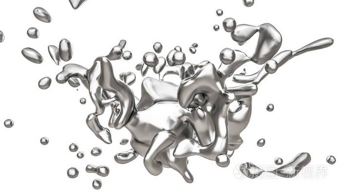 白色背景上孤立的熔融金属飞溅