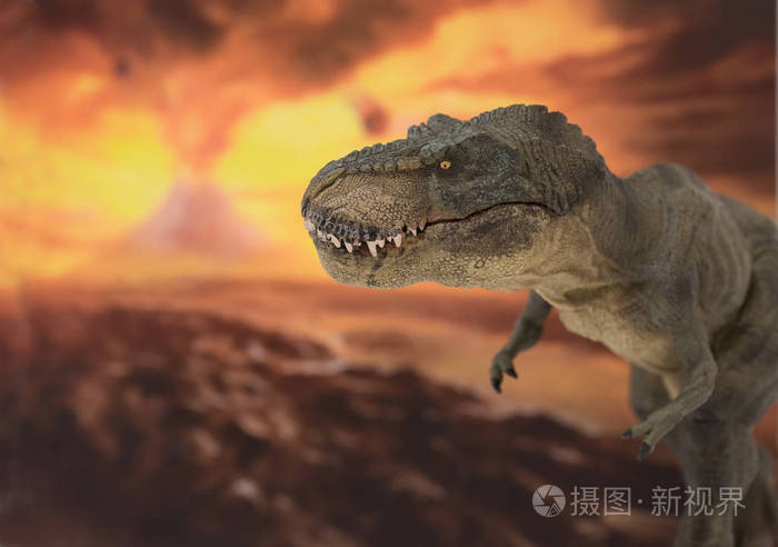 以火山喷发为背景的行走霸王龙肖像