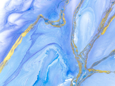 蓝色与金色创意抽象手绘背景，大理石