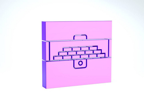 紫色打开的古董宝箱图标孤立在白色背景上。古董木箱和金币。三维插图三维渲染