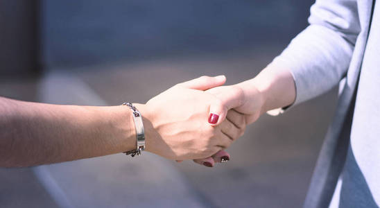 Business modern woman shaking hand with her partner 