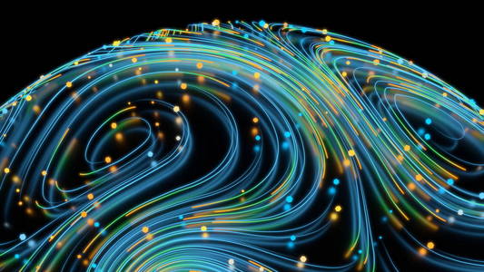 曲线的光滑球行星表面上闪烁的霓虹灯扭曲的宇宙线.