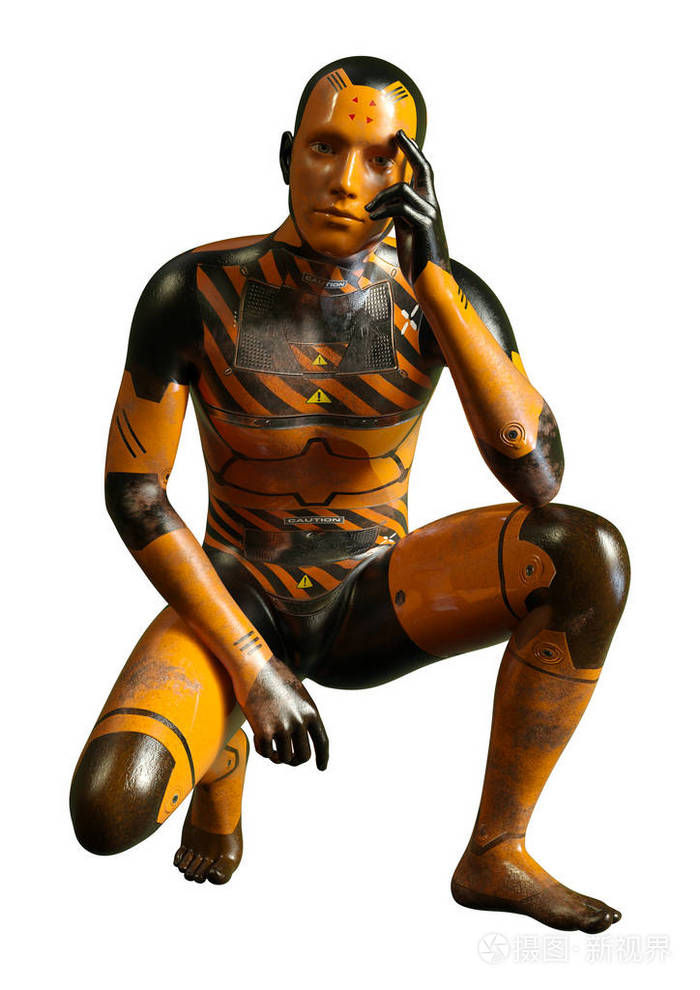 白色男性机器人三维渲染