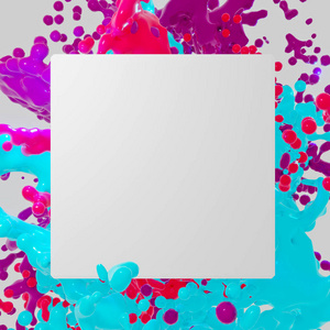 White square prepared for text with abstract colorful splash in 