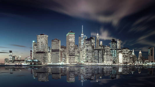曼哈顿夜景，纽约市