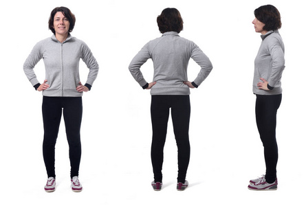 正面背面侧面的女性全身肖像照片