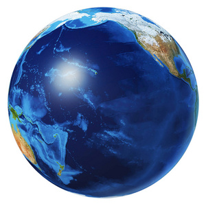 地球仪3d插图。太平洋海景。