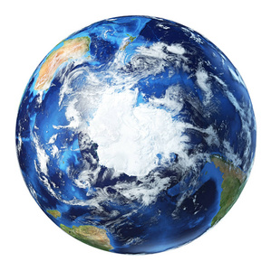 地球仪3d插图。南极景观。