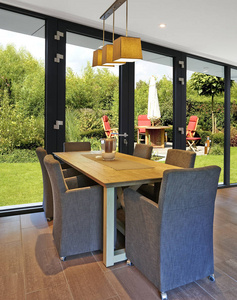 Elegant and luxury dining table with great windows 