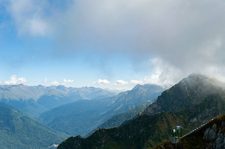 Rope bridge in Sochi mountains 