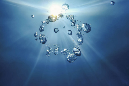 Underwater Air Bubbles with Sunlight. Underwater Background Air 