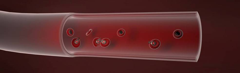 red blood with micro robots in artery ,Blood vessel sliced with 