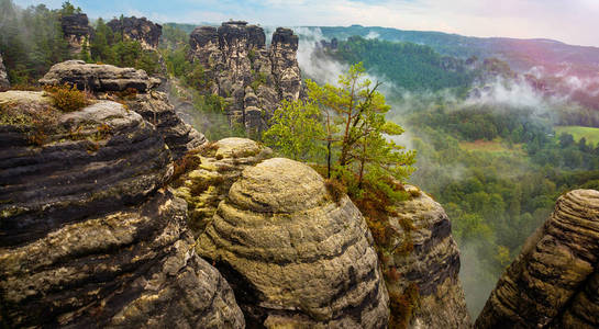 View from viewpoint of Bastei, National park Saxon Switzerland, 