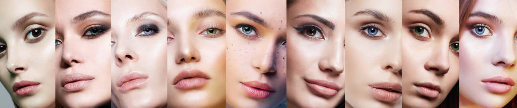 不同的女性眼睛.美女拼贴照片
