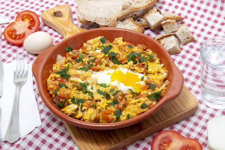 Traditional homemade meal of tomato with egg 