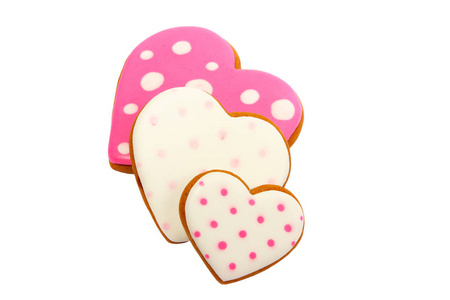背景来自粉红色饼干，心形不同图案，白色隔离