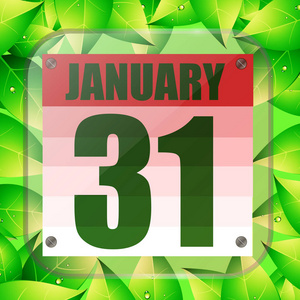 三十一日1月31日图标.计划重要的一天.带绿叶的假日横幅.
