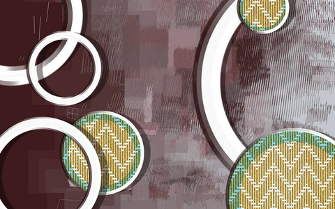 3d插图,渐变色背景,白色戒指,带装饰的圆圈照片