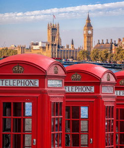 英国，英国，伦敦标志，大本钟和红色电话亭