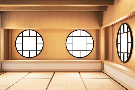 日本榻榻米楼白色空房圆窗设计图片