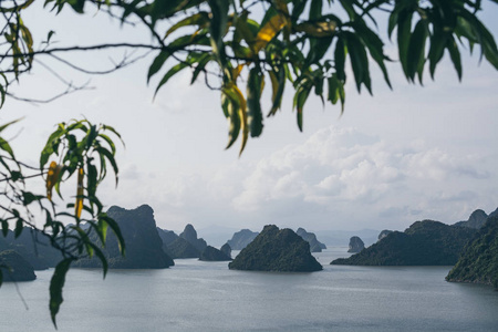 越南夏龙湾石灰岩山脉全景图片